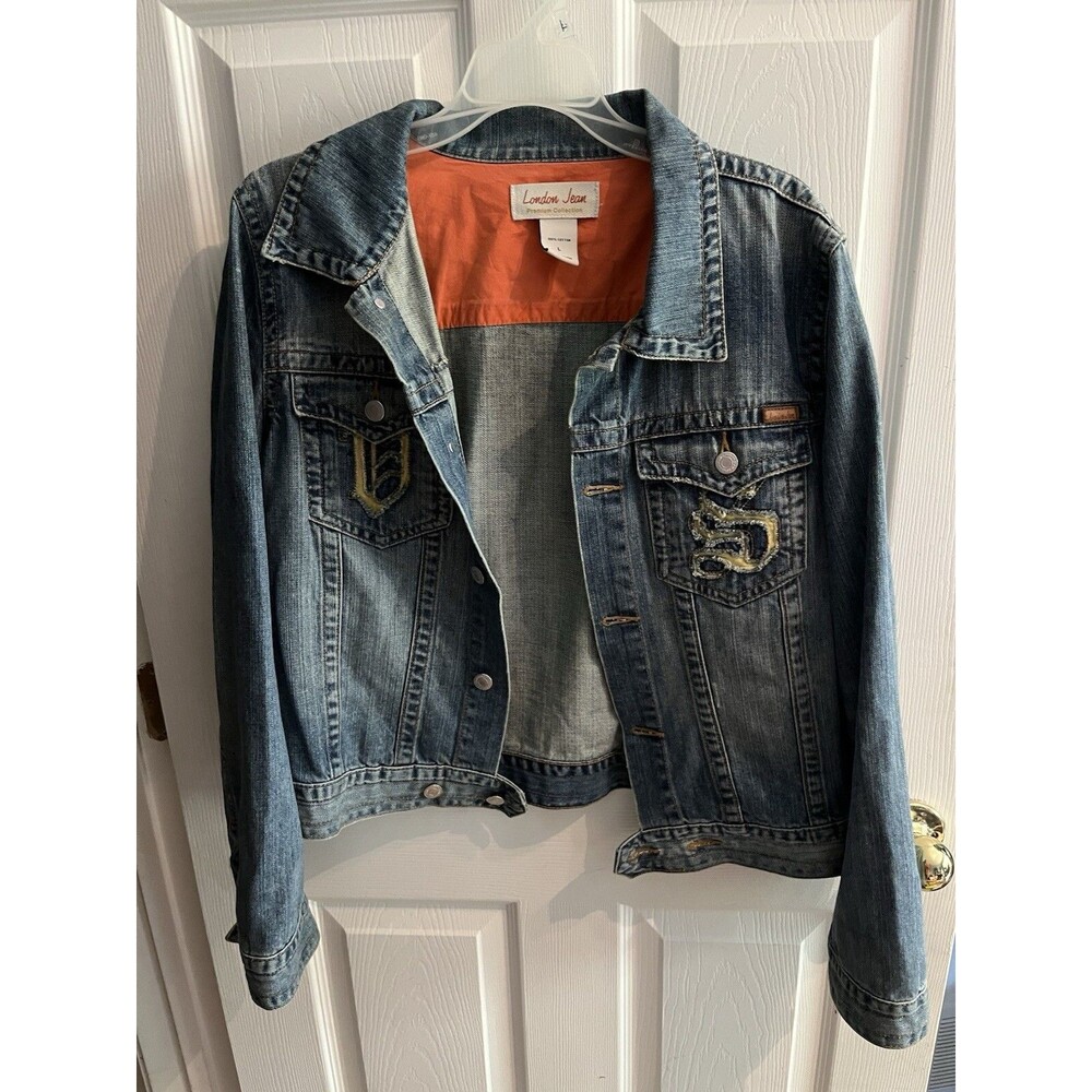 Vintage LONDON JEAN Denim Jacket Blue SIZE Large Made in USA L